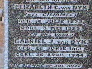 DYK Gabriel J., van 1861-1944 &amp; Elizabeth C. GILIOMEE 1872-1929
