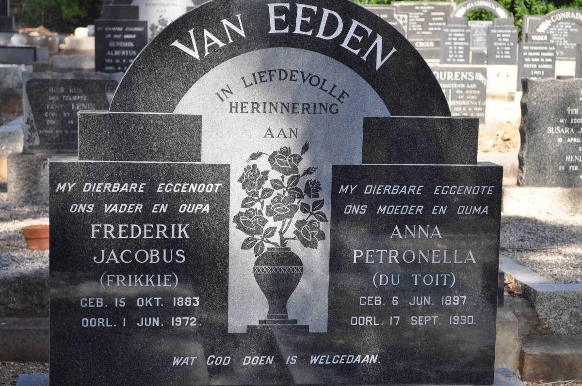 EEDEN Frederik Jacobus, van 1883-1972 &amp; Anna Petronella DU TOIT 1897-1990