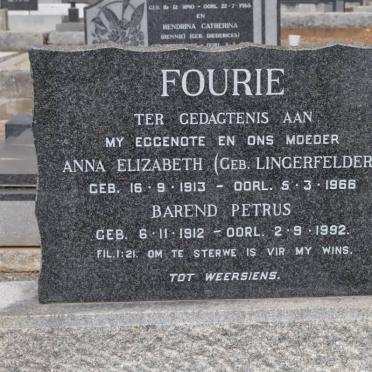 FOURIE Barend Petrus 1912-1992 &amp; Anna Elizabeth LINGERFELDER 1913-1966
