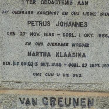 GREUNEN Petrus Johannes, van 1886-1956 &amp; Martha Klaasina LE ROUX 1888-1973