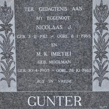GUNTER Nicolaas J. 1912-1965 &amp; M.K. MOOLMAN 1905-1982