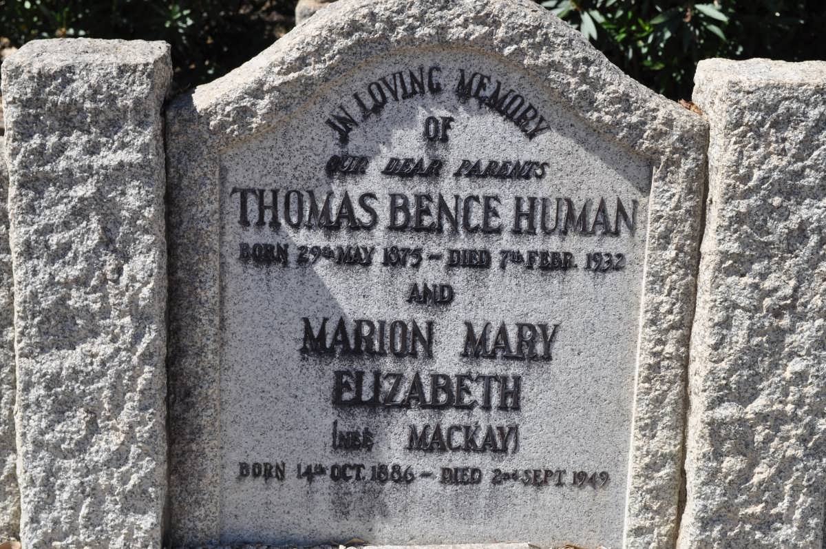 HUMAN Thomas Bence 1875-1932 &amp; Marion Mary Elizabeth MACKAY 1886-1949