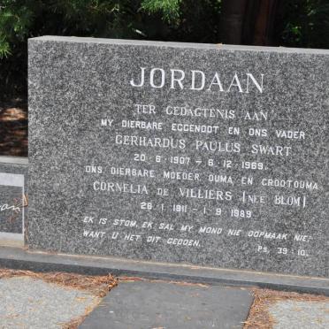 JORDAAN Gerhardus Paulus Swart 1907-1969 &amp; Cornelia De Villiers BLOM 1911-1989
