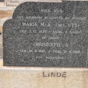 LINDE Christoffel J. 1880-1967 &amp; Maria M.A. UYS 1879-1960