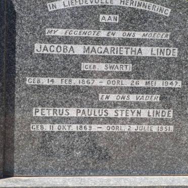 LINDE Petrus Paulus Steyn 1869-1951 &amp; Jacoba Magarietha SWART 1867-1947