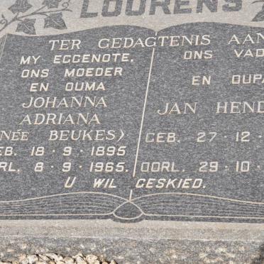 LOURENS Jan Hendrik 1895-1983 &amp; Johanna Adriana BEUKES 1895-1965