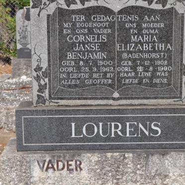 LOURENS Cornelis Janse Benjamin 1900-1962 &amp; Maria Elizabetha BADENHORST 1902-1990
