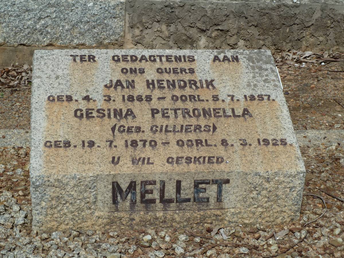 MELLET Jan Hendrik 1865-1957 &amp; Gesina Petronella CILLIERS 1870-1925