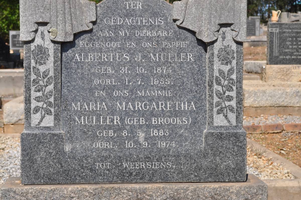 MULLER Albertus J. 1874-1955 &amp; Maria Margaretha BROOKS 1883-1974