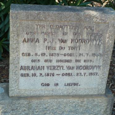NOORDWYK Abraham Verzyl, van 1876-1957 &amp; Anna P.J. DU TOIT 1875-1953