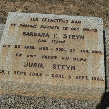 STEYN Jurie 1888-1965 &amp; Barbara I. STEYN 1888-1960