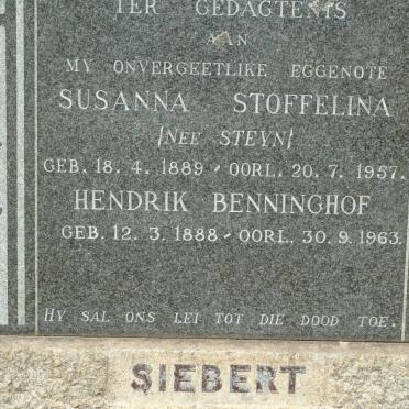 SIEBERT Hendrik Benninghof 1888-1963 &amp; Susanna Stoffelina STEYN 1889-1957