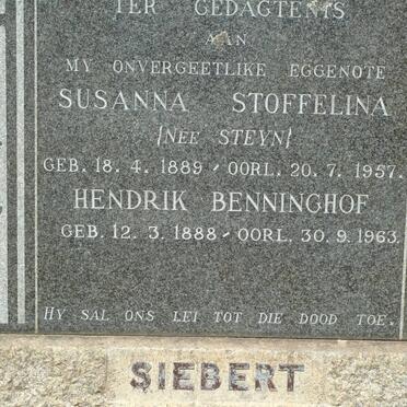 SIEBERT Hendrik Benninghof 1888-1963 &amp; Susanna Stoffelina STEYN 1889-1957