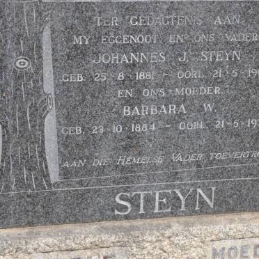 STEYN Johannes J. 1881-1963 &amp; Barbara W. 1884-1979