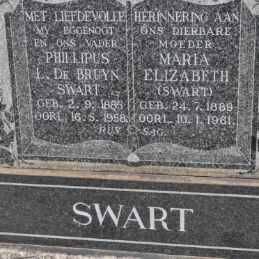 SWART Phillipus L. De Bruyn 1885-1958 &amp; Maria Elizabeth SWART 1889-1961