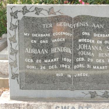 SWART Adriaan Hendrik 1892-1963 &amp; Johanna S.M. 1906-1994