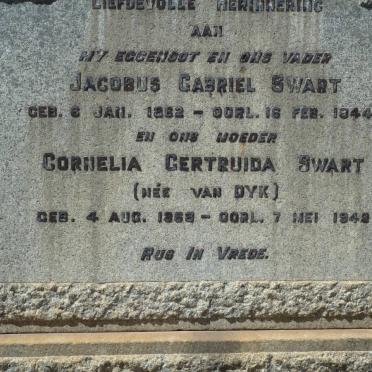 SWART Jacobus Gabriel 1862-1944 &amp; Cornelia Gertruida VAN DYK 186? -1949
