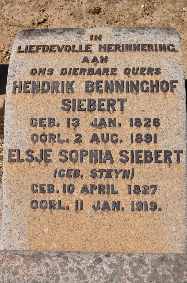 SIEBERT Hendrik Benninghof 1826-1891 &amp; Elsje Sophia STEYN 1827-1919