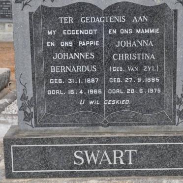 SWART Johannes Bernardus 1887-1966 &amp; Johanna Christina VAN ZYL 1895-1975