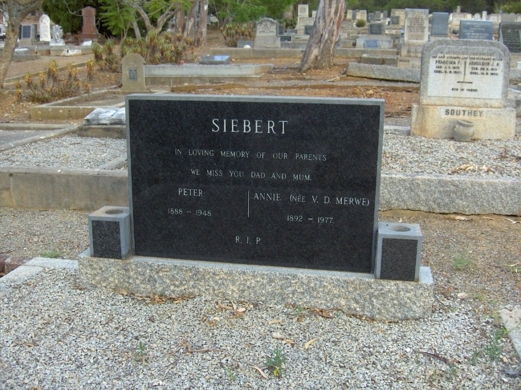 SIEBERT Peter 1888-1946 &amp; Annie V.D. MERWE 1892-1977