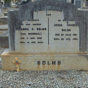 SOLMS Jozua Joubert 1881-1963 &amp; Johanna C. ODENDAAL 1885-1949