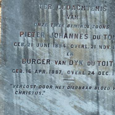 TOIT Burger van Dyk, du 1887-1908 :: DU TOIT Pieter Johannes 1894-1908