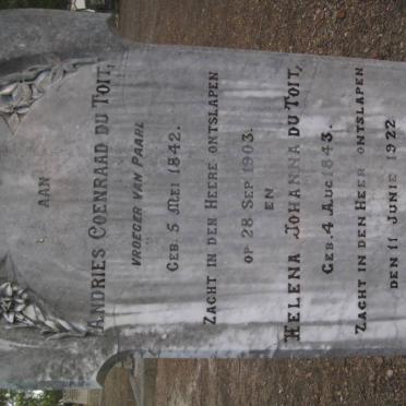 TOIT Andries Coenraad, du 1842-1903 &amp; Helena Johanna 1843-1922