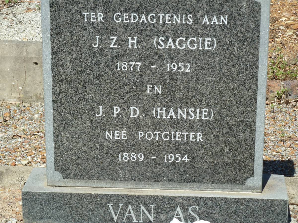 AS J.Z.H., van 1877-1952 &amp; J.P.D. POTGIETER 1889-1954