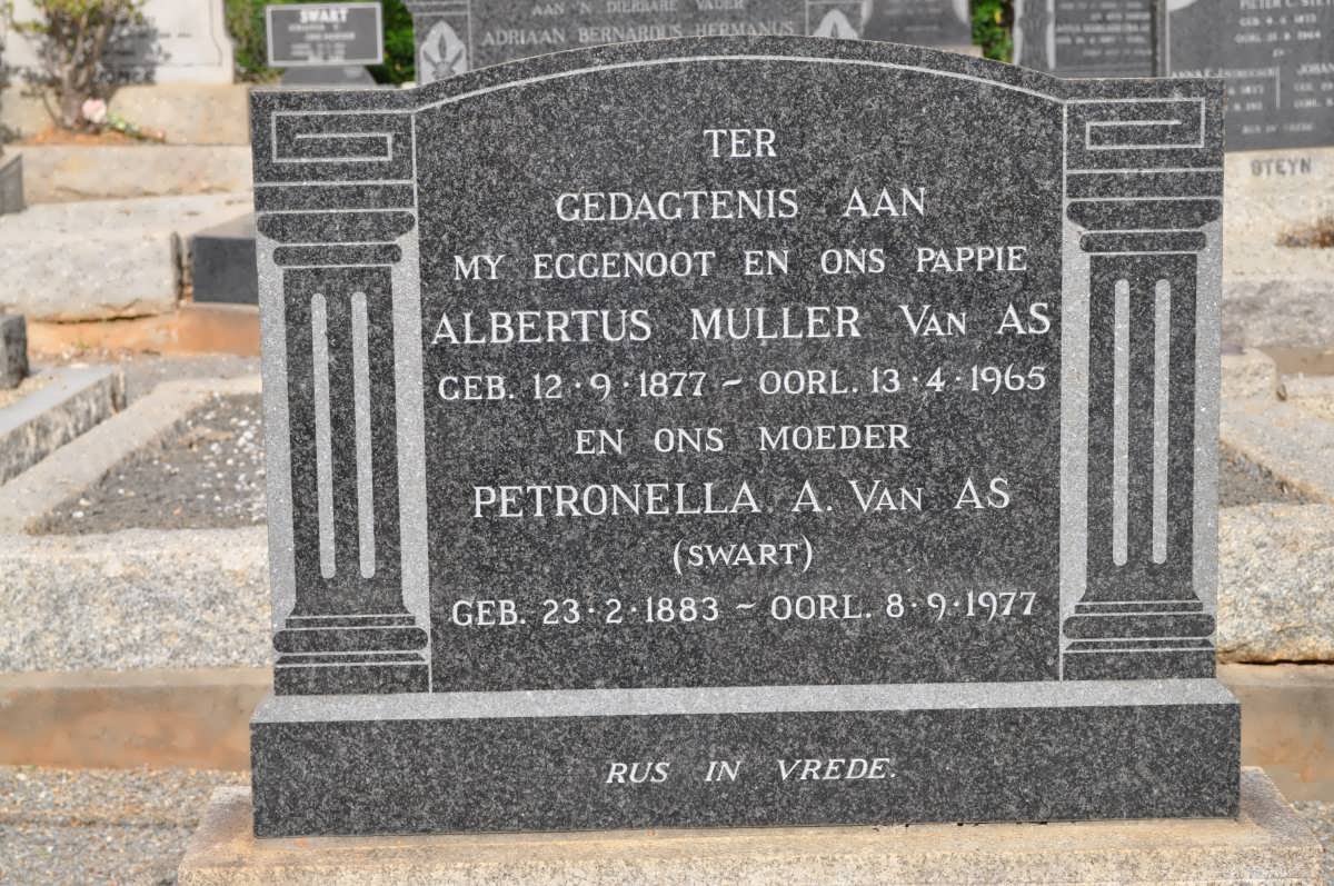 AS Albertus Muller, van 1877-1965 &amp; Petronella A. SWART 1883-1977