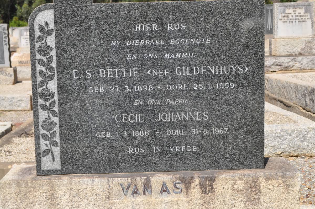 AS Cecil Johannes, van 1886-1967 &amp; E.S GILDENHUYS 1898-1959