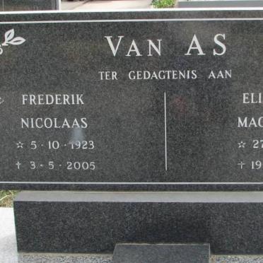 AS Frederik Nicolaas, van 1923-2005 &amp; Elizabeth Magdalena 1926-1993