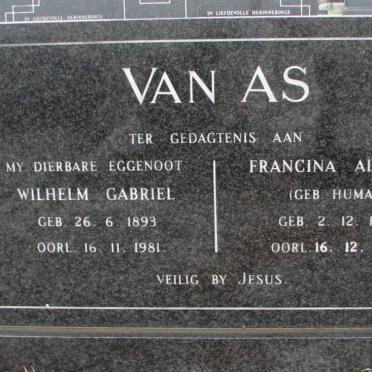 AS Wilhelm Gabriel, van 1893-1981 &amp; Francina Alberta HUMAN 1910-1995