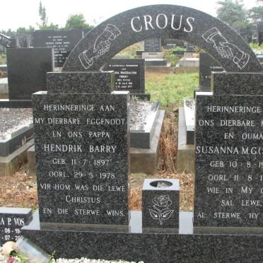 CROUS Hendrik Barry 1897-1978 &amp; Susanna M.G. SWART 1909-1986