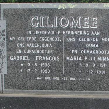 GILIOMEE Gabriel Francois 1908-1990 &amp; Maria P.J. 1911-1991