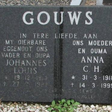 GOUWS Johannes Louis 1914-1987 &amp; Anna C.H. 1918-1999