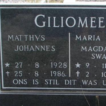 GILIOMEE Matthys Johannes 1928-1986 &amp; Maria Magdalena SWART 1927-1983