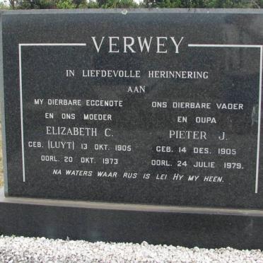 VERWEY Pieter J. 1905-1979 &amp; Elizabeth C. LUYT 1905-1973
