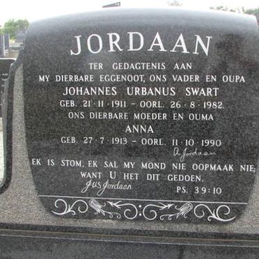 JORDAAN Johannes Urbanus Swart 1911-1982 &amp; Anna 1913-1990