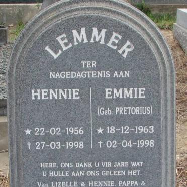 LEMMER Hennie 1956-1998 &amp; Emmie PRETORIUS 1963-1998