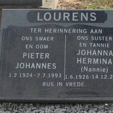 LOURENS Pieter Johannes 1924-1993 &amp; Johanna Hermina 1926-2004