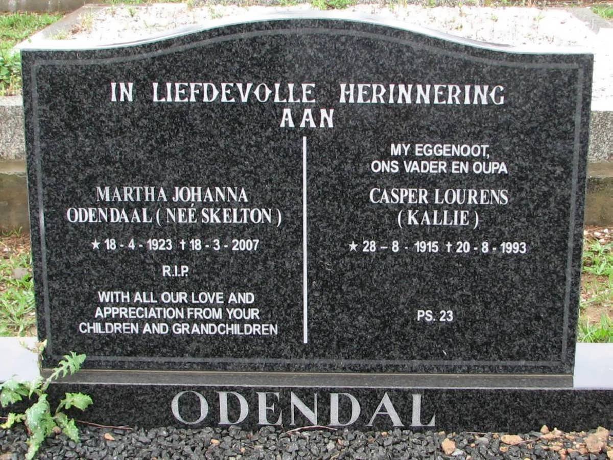 ODENDAL Casper Lourens 1915-1993 &amp; Martha Johanna SKELTON 1923-2007