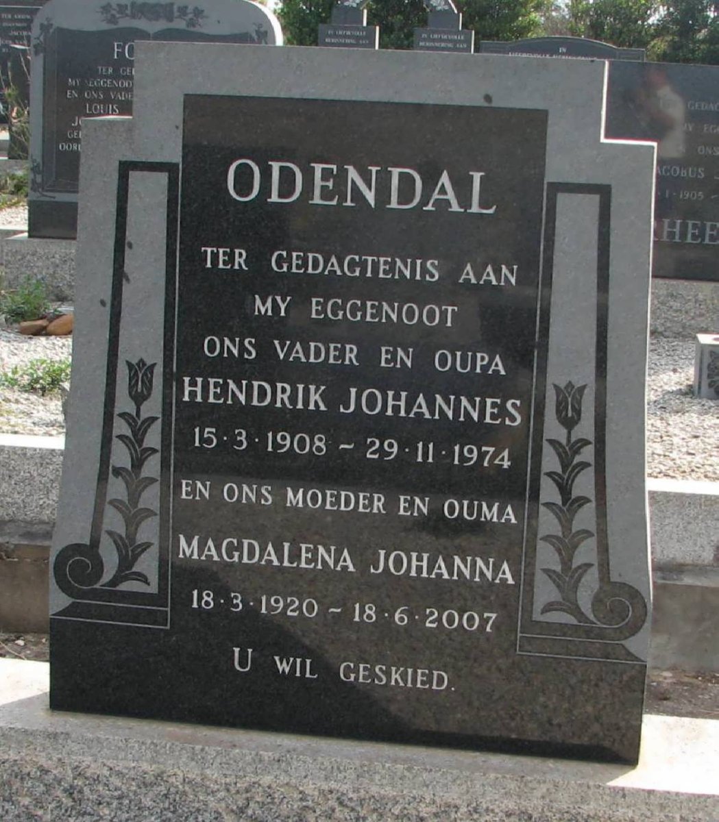 ODENDAL Hendrik Johannes 1908-1974 &amp; Magdalena Johanna 1920-2007