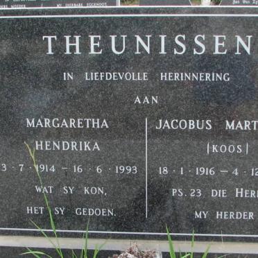 THEUNISSEN Jacobus Marthinus 1916-1991 &amp; Margaretha Hendrika 1914-1993