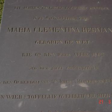 HERMAN Maria Clementina nee DE WET -1862