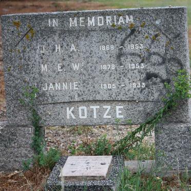 KOTZE J.H.A. 1868-1953 :: KOTZE M.E.W. 1878-1953 :: KOTZE Jannie 1905-1933