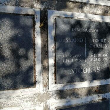 NICOLAS Desmond 1955-1997 &amp; Desire Carmen 1959-1997