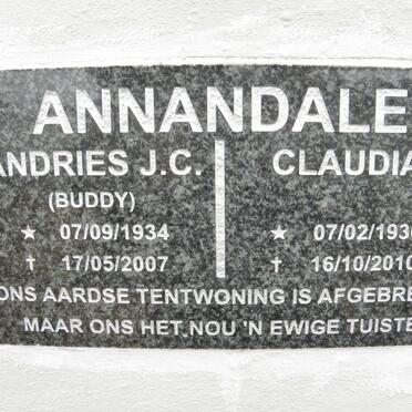ANNANDALE Andries J.C. 1934-2007 &amp; Claudia 1936-2010