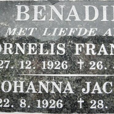 BENADIE Cornelis Francois 1926-2005 &amp; Johanna Jacoba 1926-2008