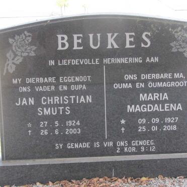 BEUKES Jan Christian Smuts 1924-2003 &amp; Maria Magdalena 1927-2018 