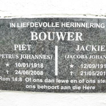 BOUWER Petrus Johannes 1918-2008 &amp; Jacoba Johanna 1919-2010
